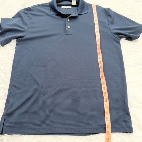 Men Cubavera Essential Textured Striped Polo Shirt in Dark Navy Size Medium - Picture 4 of 8